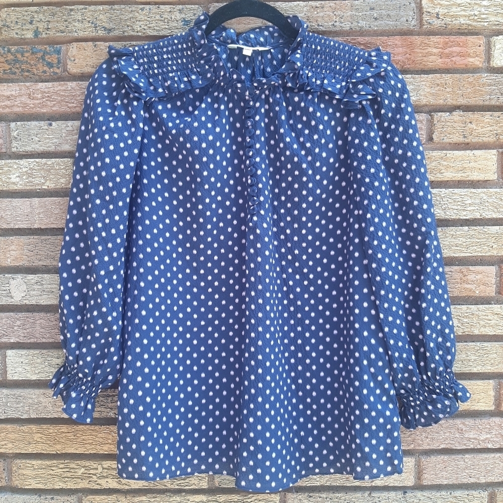 Rebecca Taylor Size 2 Ikat Dot Print Silk Top